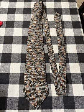 Matix Black Striped Tie with Brown, Gold and Green Sail Motifs